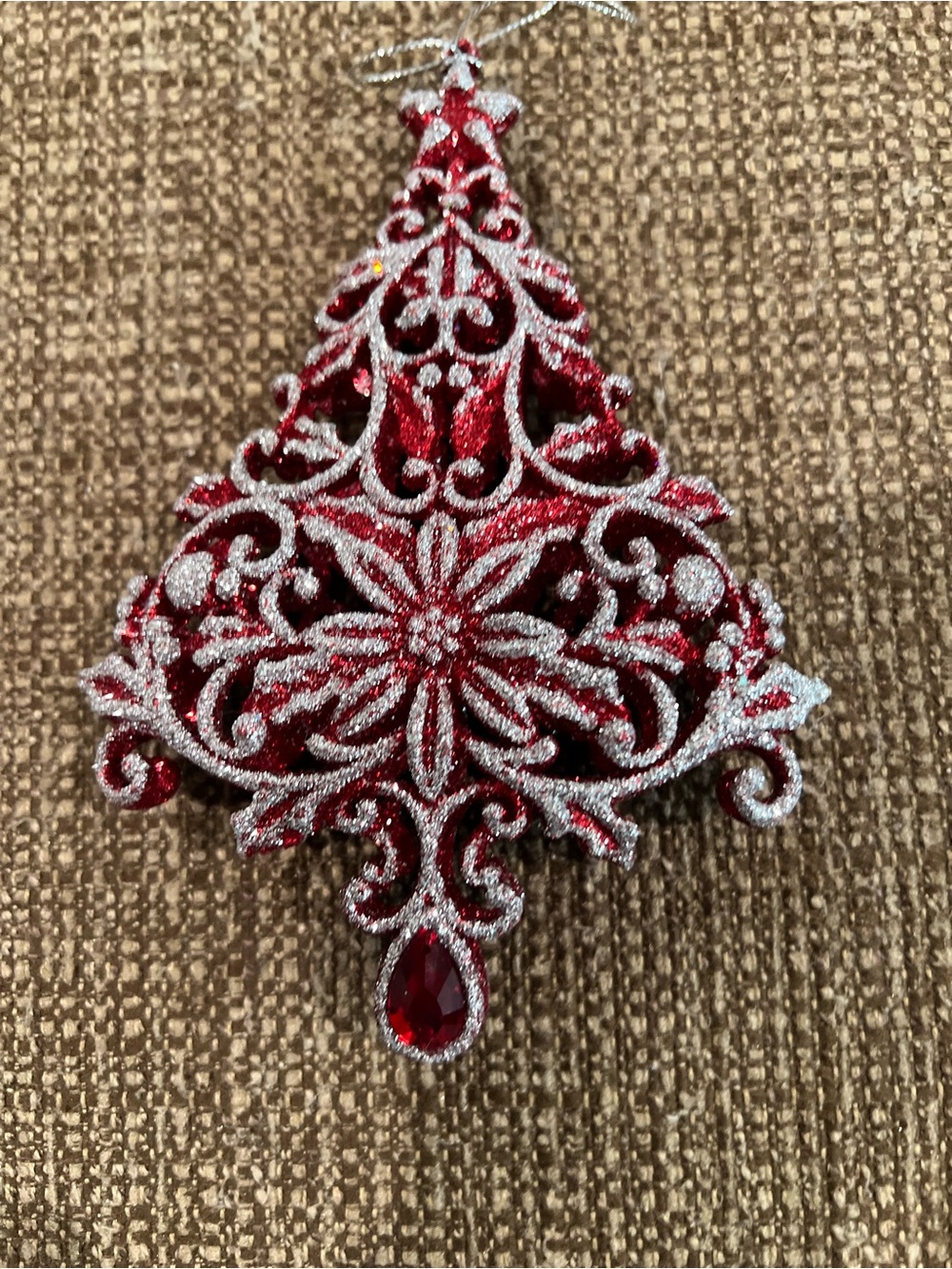 Red/Sliver Glitter Christmas Tree Shaped Ornament Red teardrop feature
